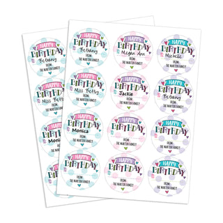 Birthday Pastel Colors Personalized Round Sticker - Set of 48