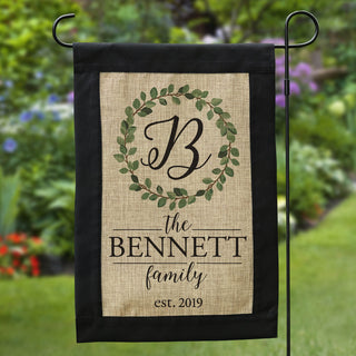 Family Wreath Personalized Burlap Garden Flag