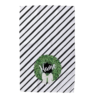 Family Name Wreath Striped Waffle Tea Towel