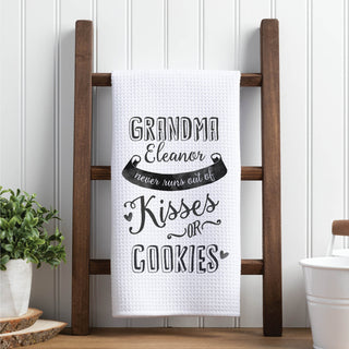 Grandma Kisses and Cookies Personalized Waffle Tea Towel