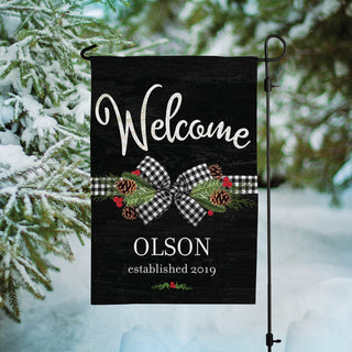 Plaid Bow Welcome Personalized Garden Flag