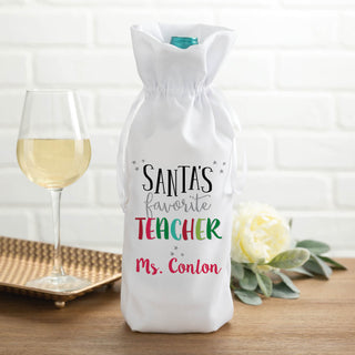 Santa's Favorite Teacher Personalized Wine Bag