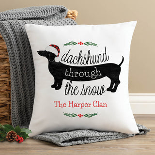 Dachshund Through the Snow Personalized Throw Pillow