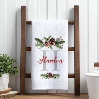 Winter Pine Personalized Waffle Tea Towel