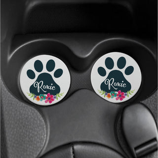 Paw Print Personalized Car Coaster Set