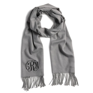 Black Script Monogrammed Gray Cashmere Blend Scarf