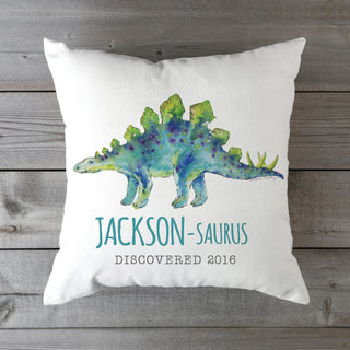 Blue Dino-Name Stegosaurus Throw Pillow