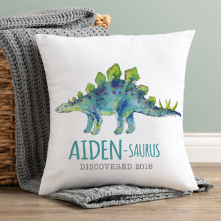 Blue Dino-Name Stegosaurus Throw Pillow