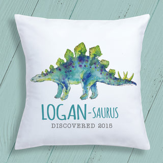 Blue Dino-Name Stegosaurus Throw Pillow