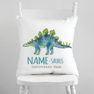 Blue Dino-Name Stegosaurus Throw Pillow