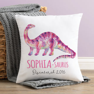 Pink Dino-Name Brontosaurus Throw Pillow