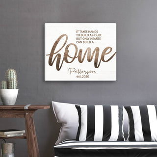 Hearts to Build a Home Personalized 16x20 Canvas