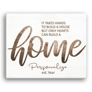 Hearts to Build a Home Personalized 16x20 Canvas