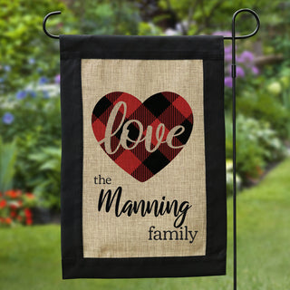 Checkered Heart Personalized Burlap Garden Flag