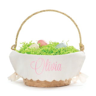 Easter Basket with Personalized Liner in Pink Embroidery