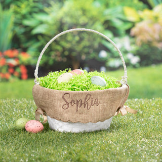 Brown Script Personalized Burlap Liner Easter Basket