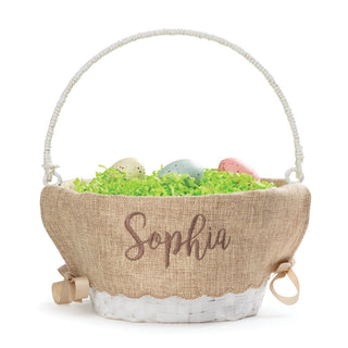 Brown Script Personalized Burlap Liner Easter Basket