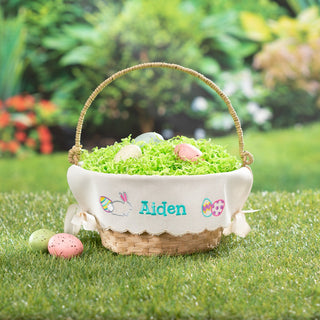 Bunny and eggs embroidered easter basket 