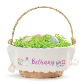 Basket with Bunny & Eggs Liner in Lavender Embroidery