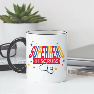 Superhero in Scrubs Personalized Black Handle Coffee Mug - 11 oz.