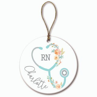 Floral Stethoscope Personalized Round Ornament