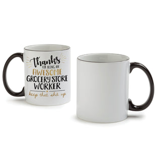 Thank You Grocery Store Worker White Coffee Mug with Black Rim and Handle-11oz