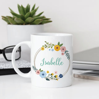 Floral Wreath Personalized White Coffee Mug - 11 oz.