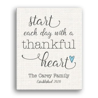 Start Each Day With A Thankful Heart Personalized 8x10 Canvas