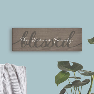 Blessed Personalized 6x18 Gray Canvas