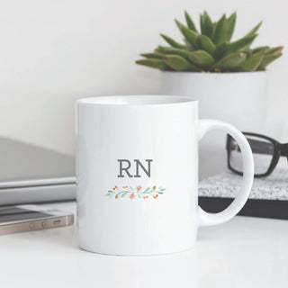 Floral Stethoscope Personalized White Coffee Mug - 11 oz.