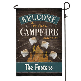 Welcome To Our Campfire Personalized Garden Flag With 4 Marshmallows