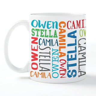 Three Names Repeating Personalized White Coffee Mug - 11 oz.