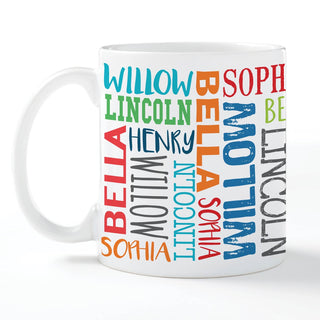 Five Names Repeating Personalized White Coffee Mug - 11 oz.