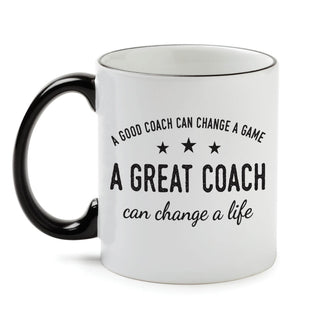 A Great Coach White Coffee Mug with Black Rim and Handle-11oz