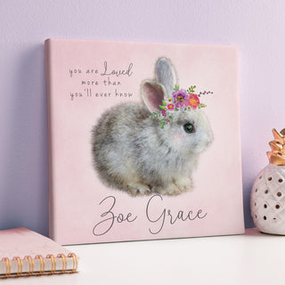 Floral Bunny You Are Loved Personalized 12x12 Canvas