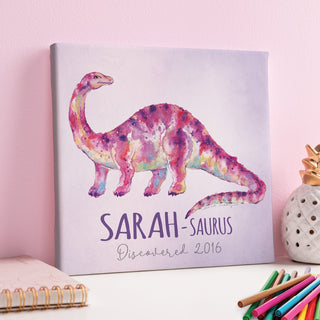 Dino-Name Pink Brontosaurus Personalized 12x12 Canvas