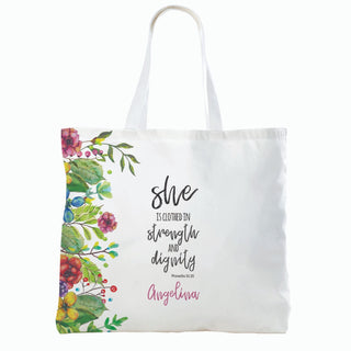 She Is Clothed In Strength And Dignity Personalized Tote Bag