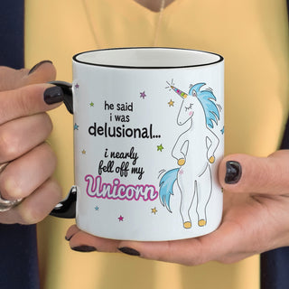 Delusional Unicorn Personalized Black Handle Coffee Mug - 11 oz.