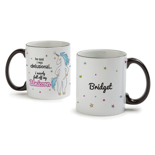 Delusional Unicorn White Coffee Mug with Black Rim and Handle-11oz