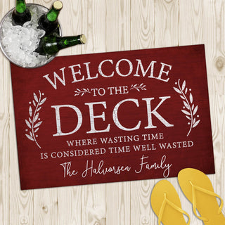 Red Welcome To The Deck Personalized Thin Doormat