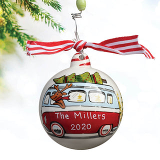 Reindeer with Red Bus Personalized Ball Ornament