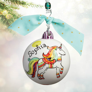 Rainbow Unicorn Personalized Ball Ornament