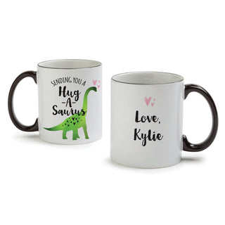 Hug-A-Saurus White Coffee Mug with Black Rim and Handle-11oz