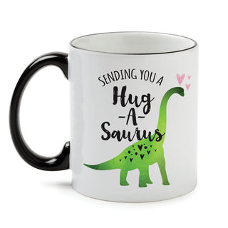 Hug-A-Saurus White Coffee Mug with Black Rim and Handle-11oz