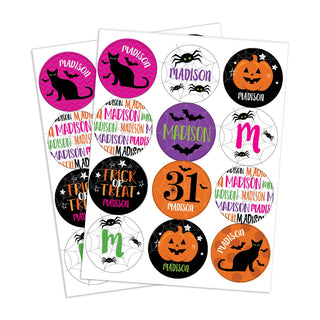 Pink Name Trick-Or-Treat Personalized Round Stickers - Set of 48