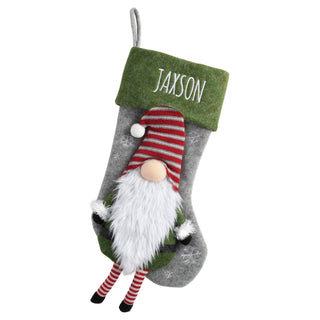 Striped Gnome Personalized Stocking With Green Cuff