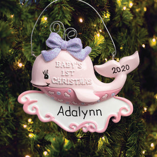 Baby Girl's 1st Christmas Personalized  Whale Ornament