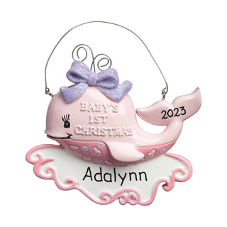 Baby Girl's 1st Christmas Personalized  Whale Ornament