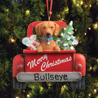 Red Truck With Tan Dachshund Personalized Ornament