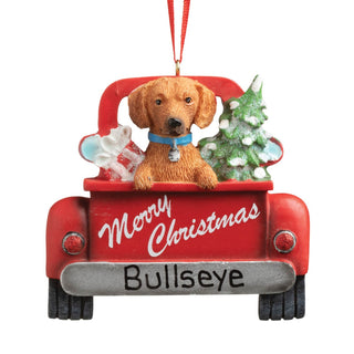 Red Truck With Tan Dachshund Personalized Ornament